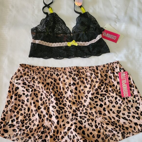 COSMOPOLITAN Medium Pajama Short Small Lace Bra Top NWT Sleepwear - Picture 1 of 8